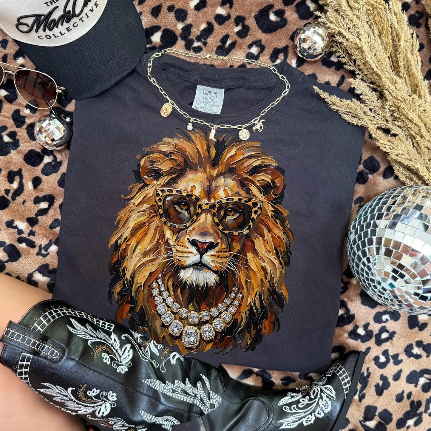 Glam Lion Mascot Graphic Tee