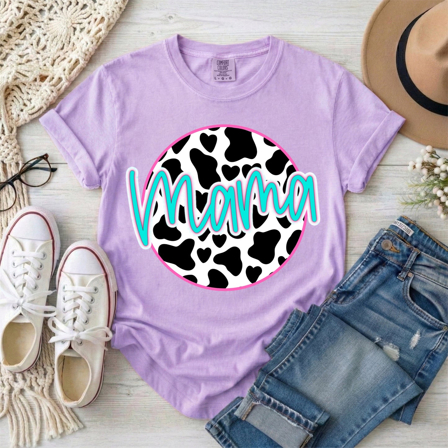 Cow Print Circle Mama Transfer