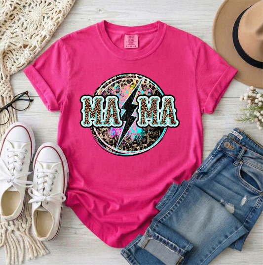 Cheetah Print with Lightening Bolt Mama Transfer