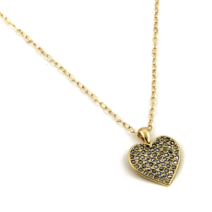 Rhinestone Heart Gold Necklace